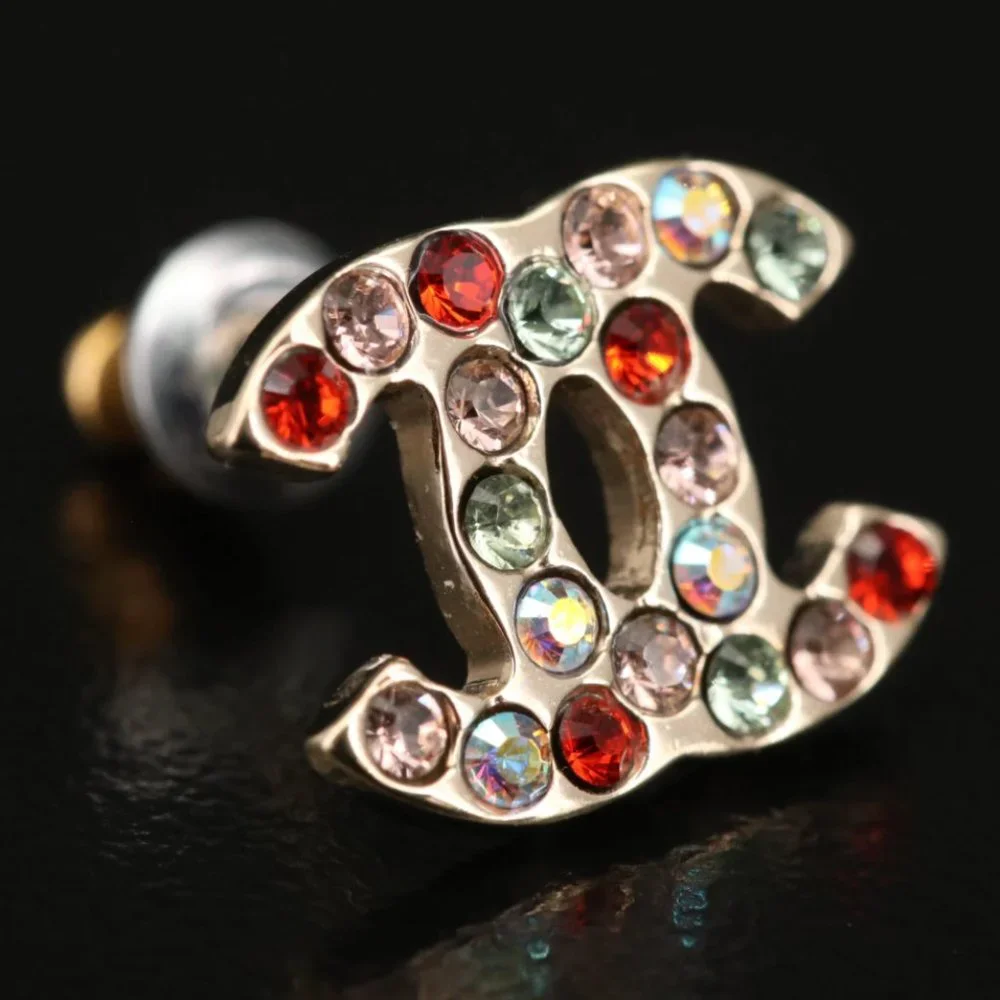 Chanel Multicolor Rhinestone CC Stud Earrings - Picture 3 of 6